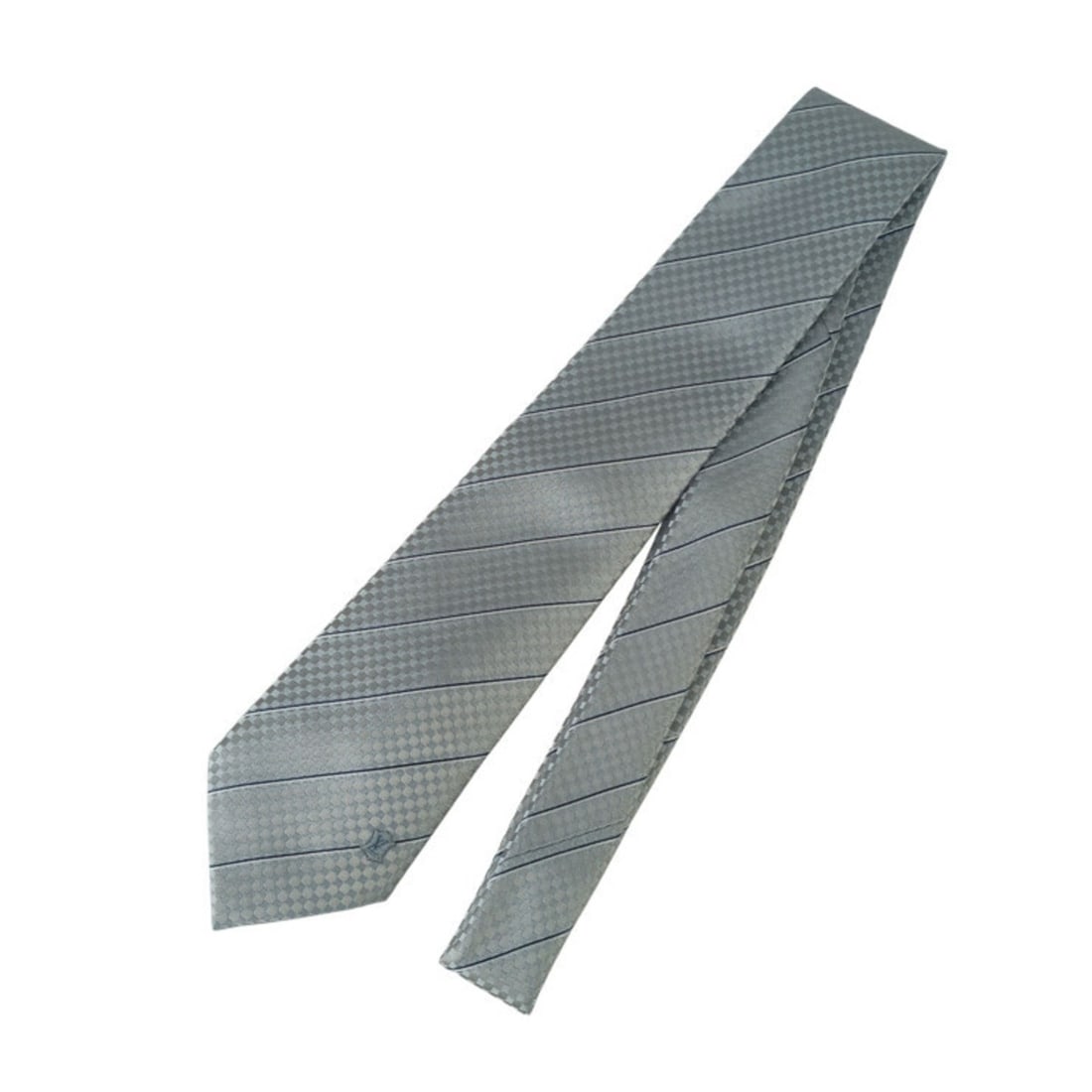LOUIS VUITTON Louis Vuitton Cravate Ec Tie, 8cm, M78756, Blue Ciel Silk, Men's, Micro Damier (1 of 11)