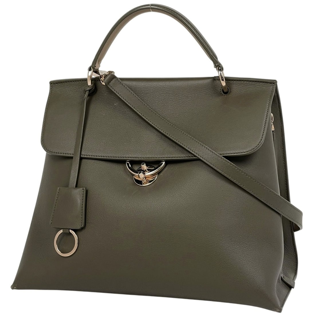 Salvatore Ferragamo Gancini 2-Way Handbag, Shoulder Bag, Khaki, Green Leather, G849, Women's (1 of 11)