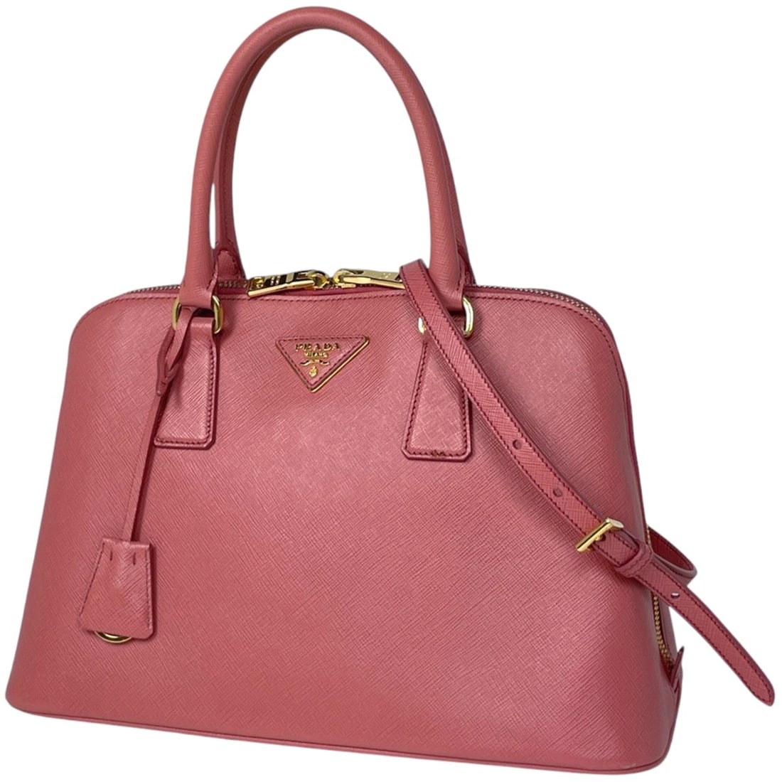 Prada Promenade Logo Handbag, 2-Way Shoulder Bag, Saffiano Leather, Pink, BL0837, Women's (1 of 11)