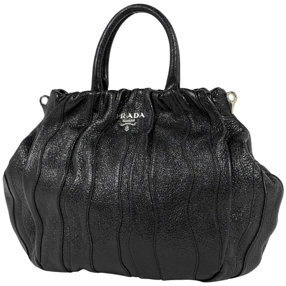 Prada logo handbag, gathered tote bag, leather nero (black), women's (1 of 14)