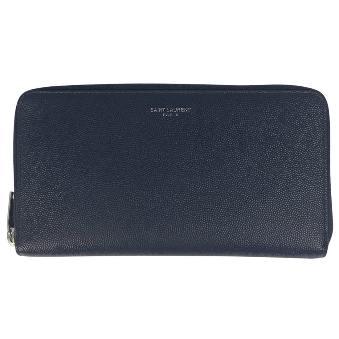 Saint Laurent logo round zipper long wallet with bill compartment and coin purse, leather, navy,: --- Catalog ---Category: SizeSize (HxWxD): 10.5cm x 19.5cm x 2.5cm / 4.13'' x 7.67'' x 0.98''Category: DesignType: Long wallet (bi-fold)Color: NavyGender: WomenMaterial: Leather Category: GeneralBrand