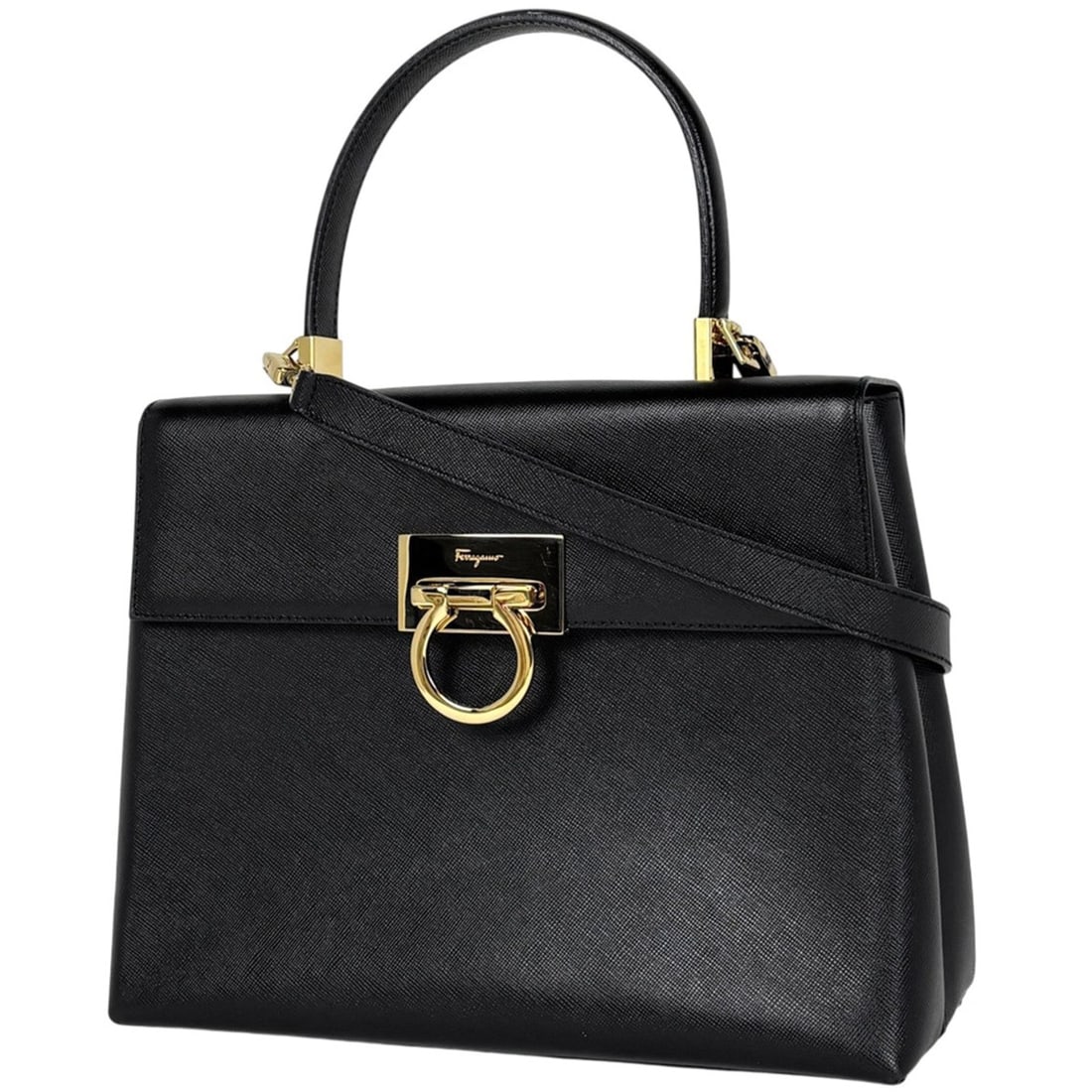 Salvatore Ferragamo Gancini 2-Way Handbag/Shoulder Bag in Black Leather for Women (1 of 12)