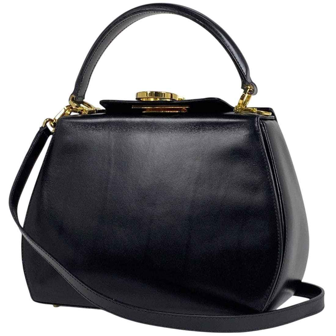 Salvatore Ferragamo Gancini Handbag, 2-Way Shoulder Bag, Leather, Black, 4695, Women's (1 of 11)