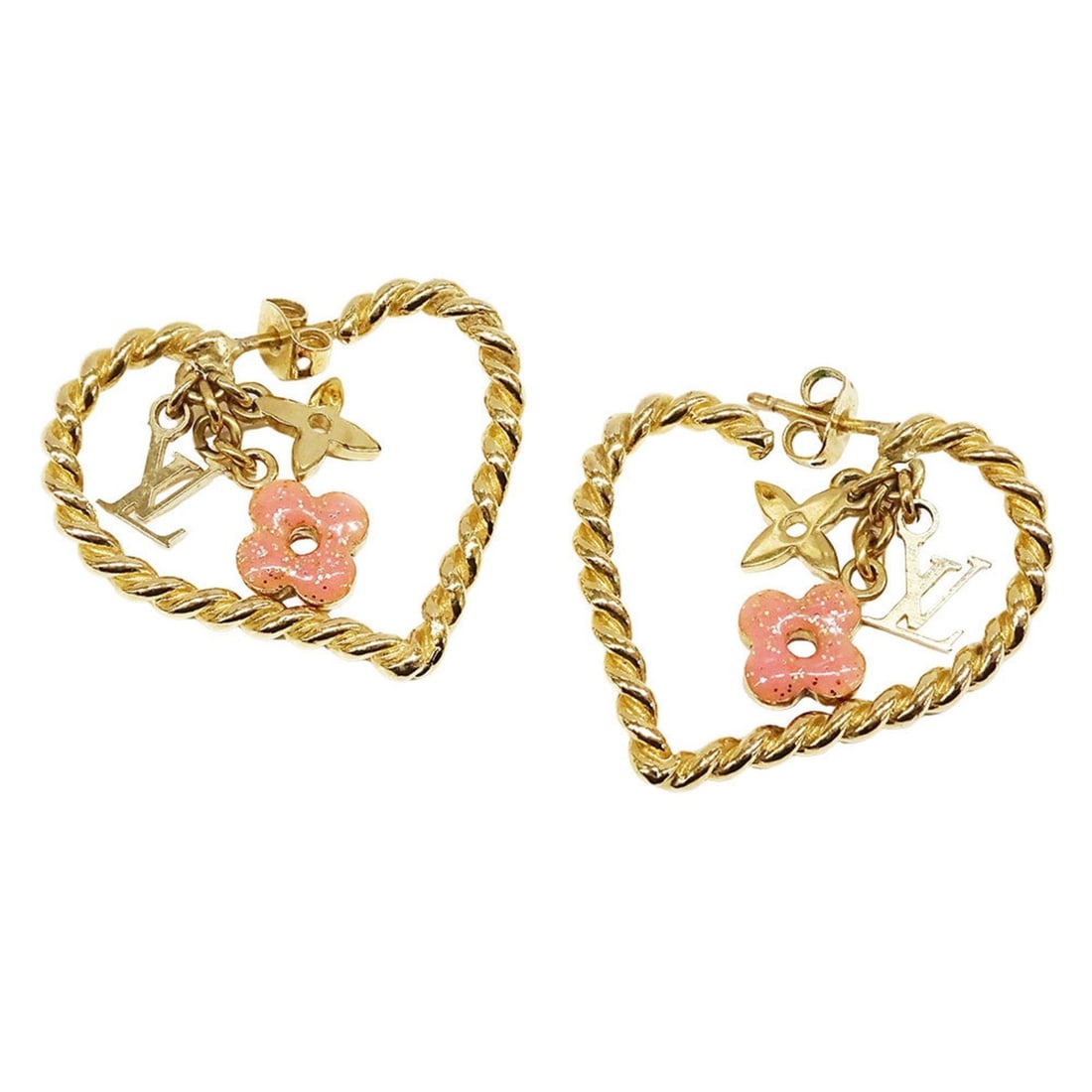 Louis Vuitton Women's Boucle D'oreille Sweet Monogram in My Heart Earrings Gold and Pink, M65948: --- Catalog ---Category: SizeSize (HxWxD): 30.20mm x 31.40mm / 1.19'' x 1.24''Category: DesignType: Stud earringsColor: Gold, PinkGender: WomenMaterial: Gold platingCategory: GeneralMPN: M65948Brand: