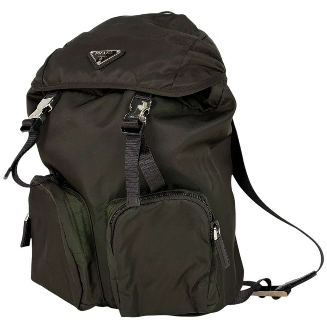 Prada logo plate backpack in Tessuto nylon, khaki, for women (1 of 13)