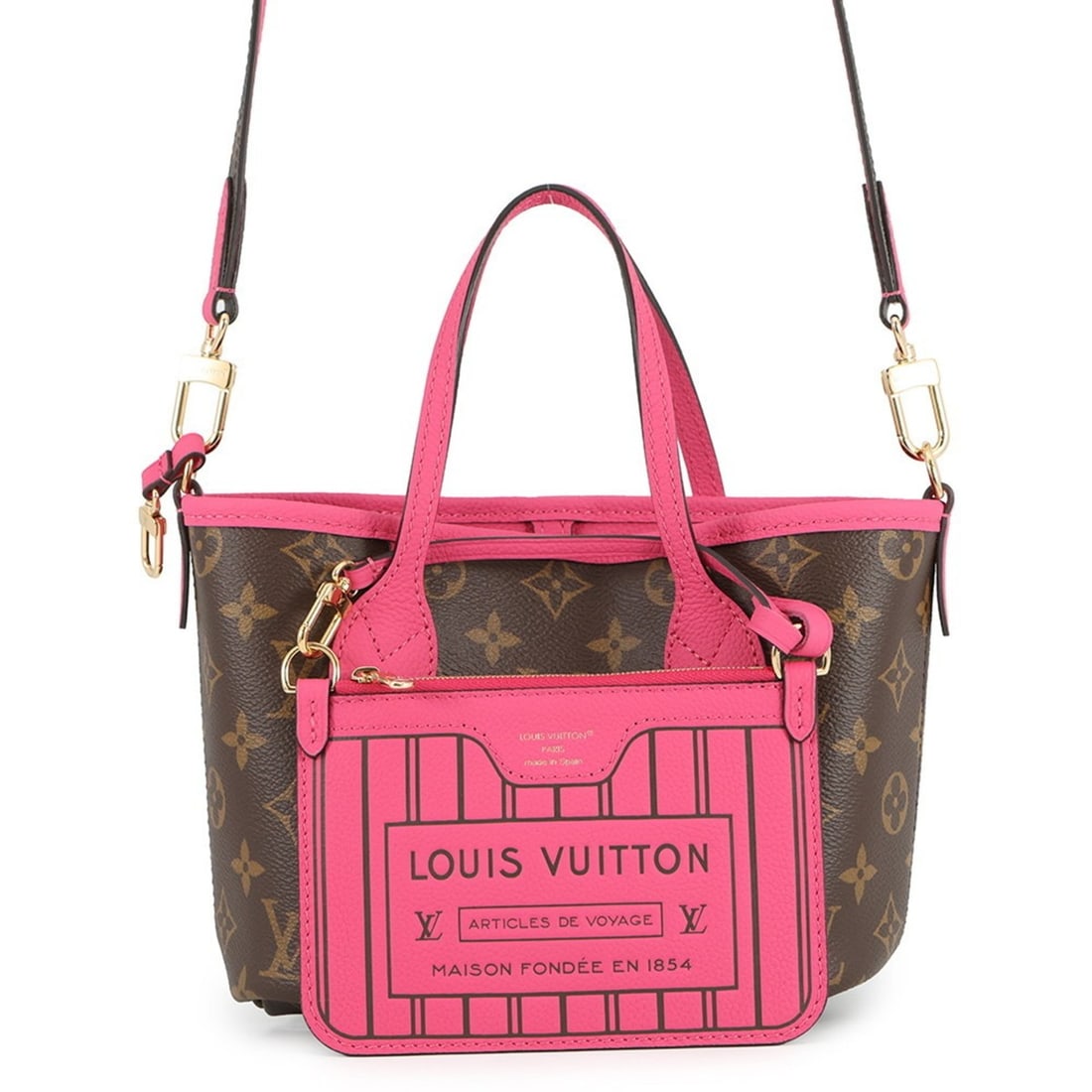Louis Vuitton Monogram Neverfull Inside Out Tote Bag BB M12109, 2-way reversible shoulder bag: --- Catalog ---Category: SizeWeight: 460g / 1.01lb.Size (HxWxD): 16cm x 26cm x 11cm / 6.29'' x 10.23'' x 4.33''Strap Length: 100cm / 39.36''Category: DesignType: Tote bagColor: Monogram, RoseGender: W