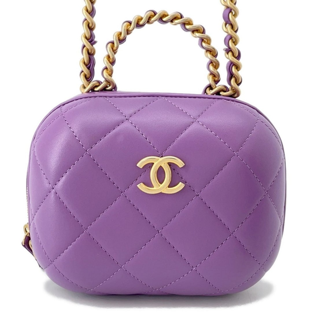 CHANEL Chain Shoulder Bag Matelasse Coco Mark Small Vanity Lambskin AS3066 2-Way: --- Catalog ---Category: SizeWeight: 540g / 1.19lb.Size (HxWxD): 15cm x 17cm x 10cm / 5.9'' x 6.69'' x 3.93''Strap Length: 113cm / 44.48''Category: DesignType: Shoulder bagColor: PurpleGender: WomenCl