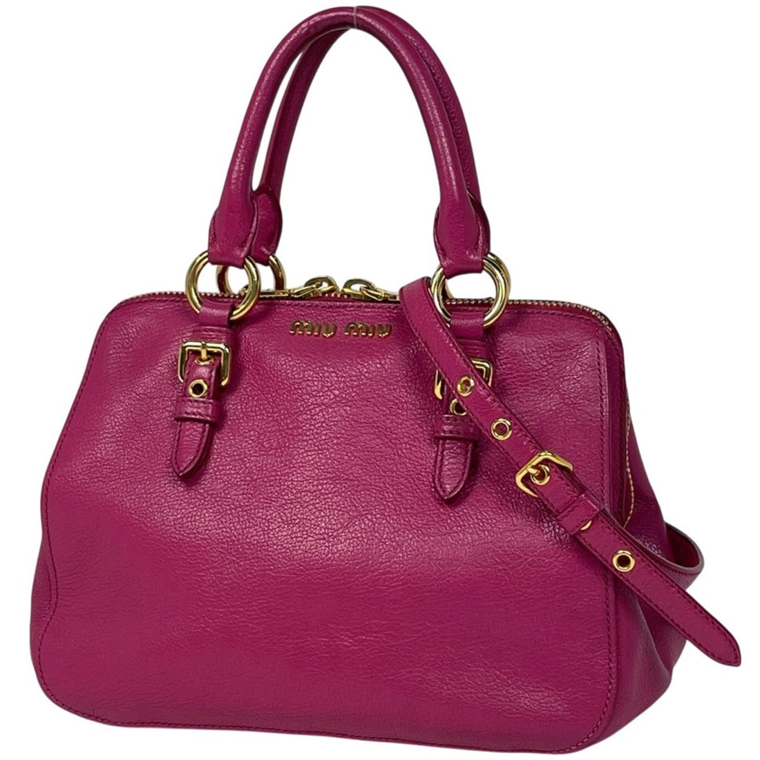 Miu Miu Miu Madras Handbag, 2-Way Shoulder Bag, Leather, Pink, RL0058, Women's (1 of 12)