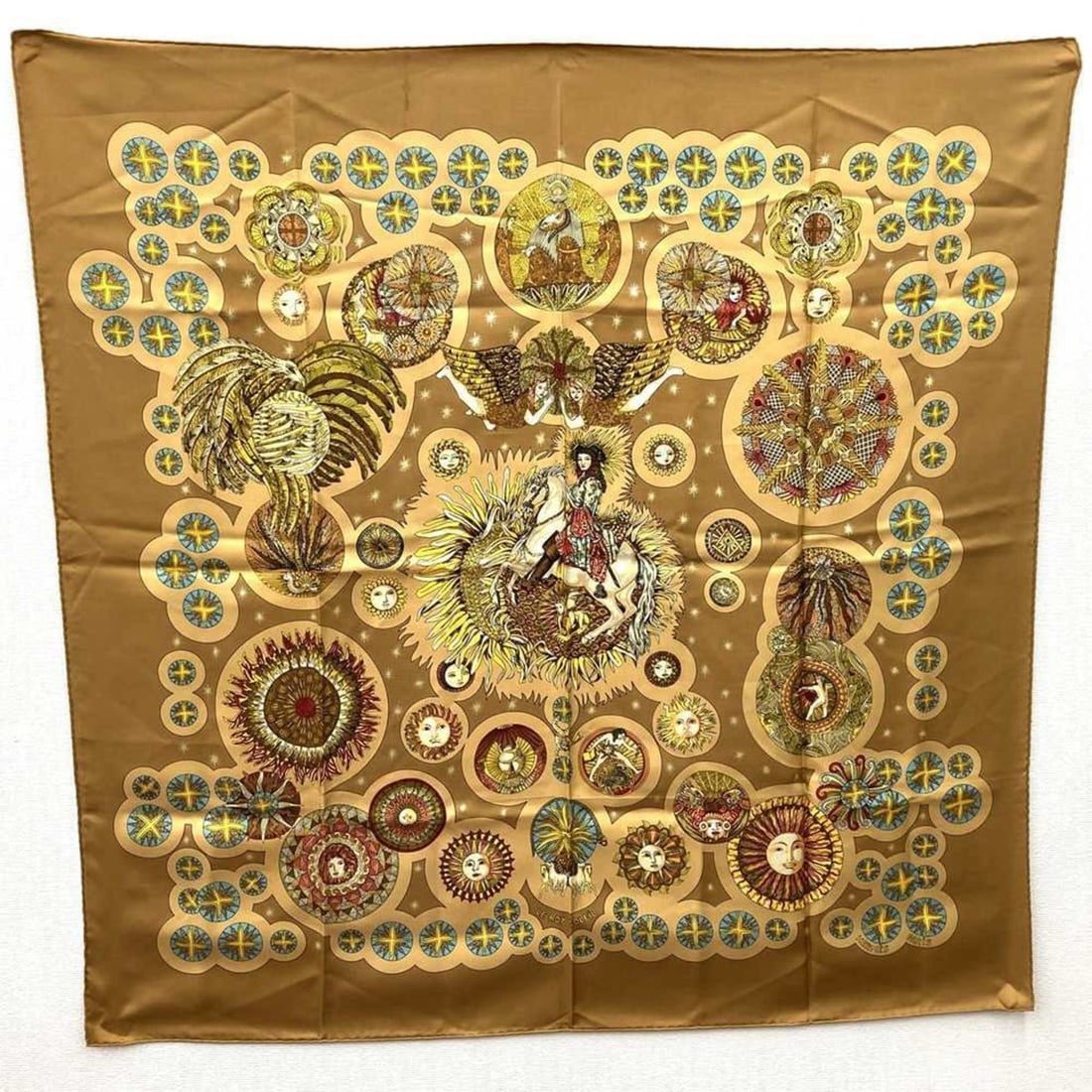 HERMES Carré 90 LE ROY SOLEIL Sun King Scarf/Muffler, Silk, Brown, Women's (1 of 11)