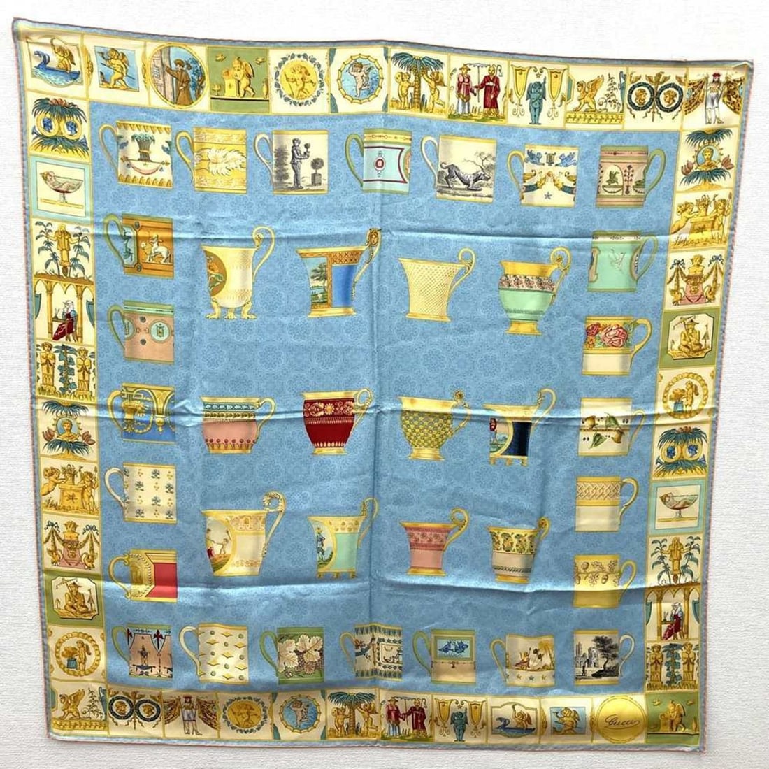 GUCCI Teacup and Angel Scarf, Silk, Blue, Women's (1 of 9)