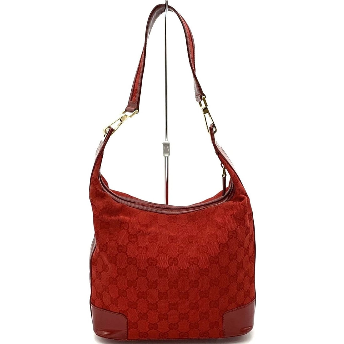GUCCI 001 4204 Shoulder Bag GG Canvas Leather Red Women's (1 of 13)