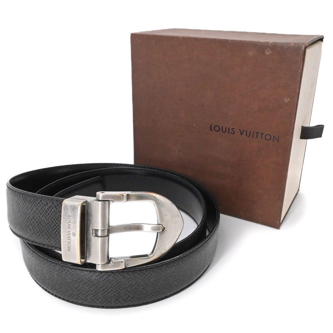 LOUIS VUITTON Santur Classic Belt Taiga Leather Black #110 M6843 (1 of 13)