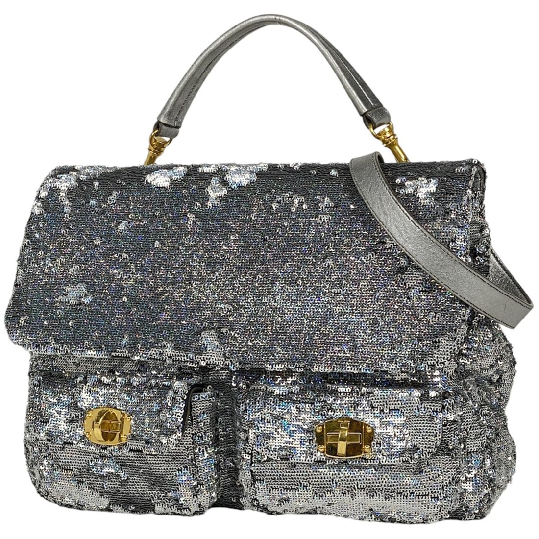 Miu Miu Miu logo shoulder bag, 2-way handbag/shoulder sequined silver, for women (1 of 16)