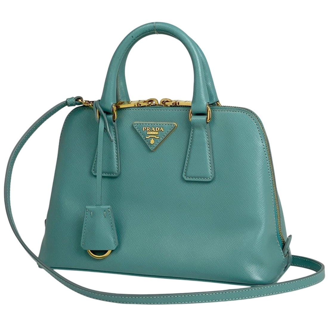 Prada logo plate handbag, 2-way shoulder bag, light green leather handbag for women: --- Catalog ---Category: SizeSize (HxWxD): 17.5cm x 25cm x 11.5cm / 6.88'' x 9.84'' x 4.52''Category: DesignType: Handbag, Shoulder bagColor: Light greenGender: WomenMaterial: Leather Category: Genera