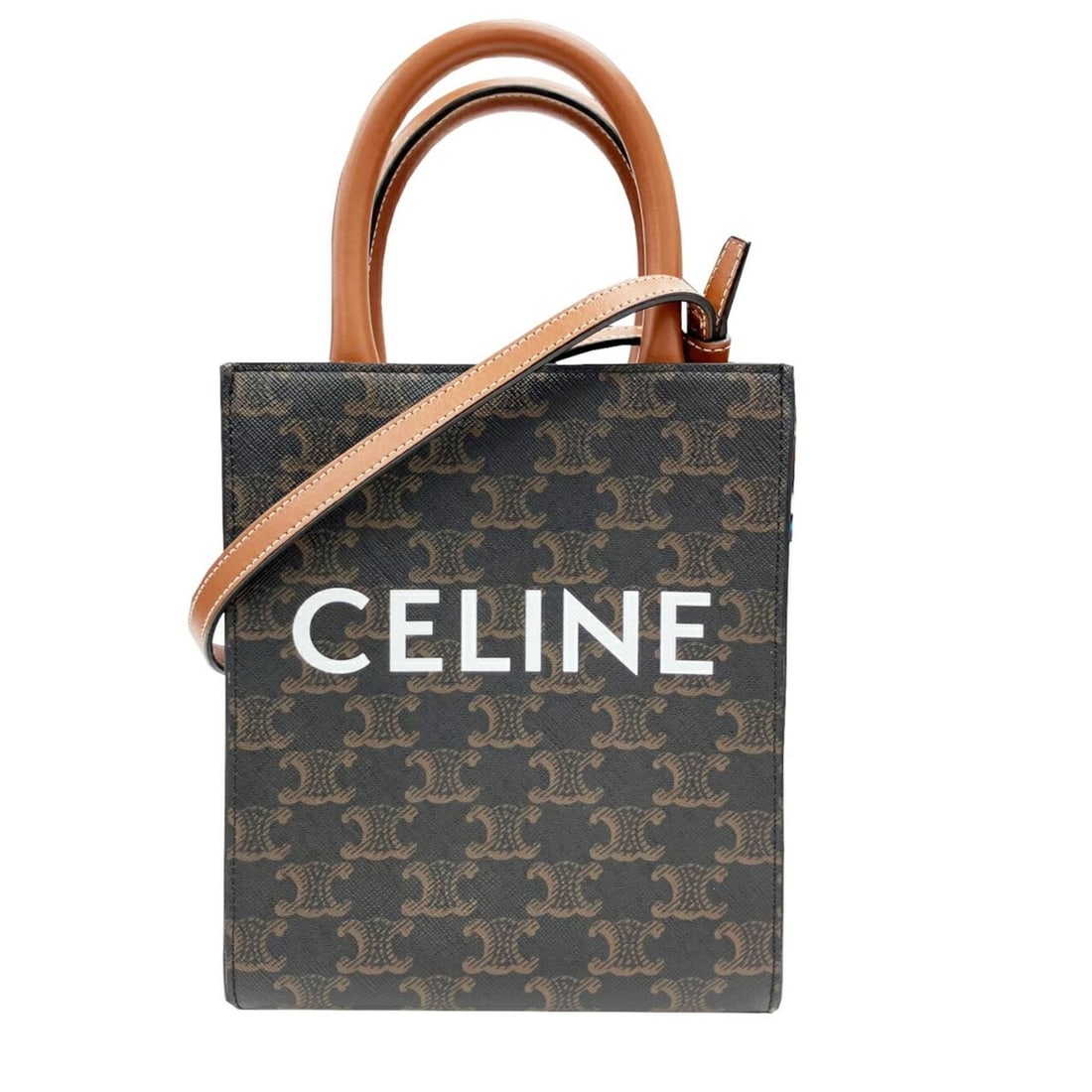 CELINE Vertical Cabas Mini Triomphe Tote Bag Shoulder Leather Brown Women's (1 of 13)