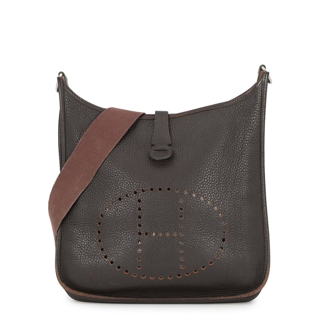 Hermes Hermès Evelyne 1 PM Shoulder Bag, Brown/Togo, F Stamp: --- Catalog ---Category: SizeWeight: 600g / 1.32lb.Size (HxWxD): 29cm x 29cm x 8cm / 11.41'' x 11.41'' x 3.14''Strap Length: 81.5cm / 32.08''Category: DesignType: Shoulder bagColor: BrownGender: Women