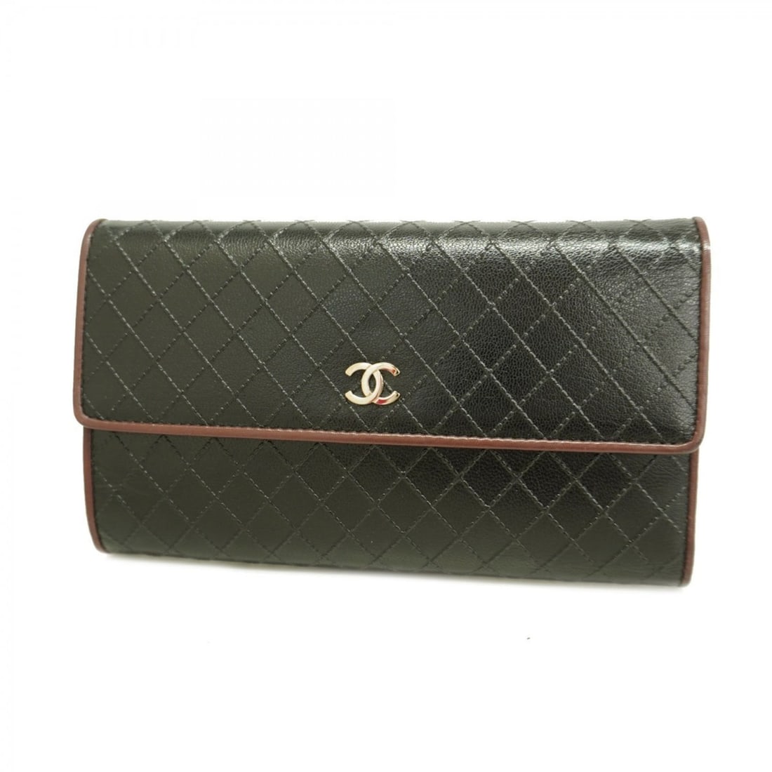 Chanel Tri-fold Long Wallet in Bicolore Calfskin, Black, Women's (1 of 13)