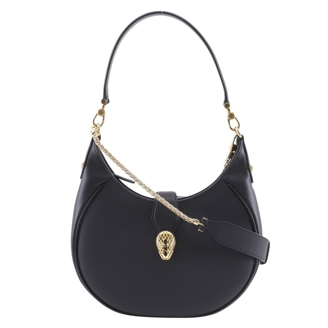 BVLGARI Serpenti Ellipse Half Moon Shoulder Bag (291953) in Black Leather with Magnetic closure for: --- Catalog ---Category: SizeSize (HxWxD): 16cm x 26cm x 6cm / 6.29'' x 10.23'' x 2.36''Category: DesignType: Shoulder bagColor: BlackGender: WomenMaterial: Leather Category: GeneralBrand: Bvlgari---