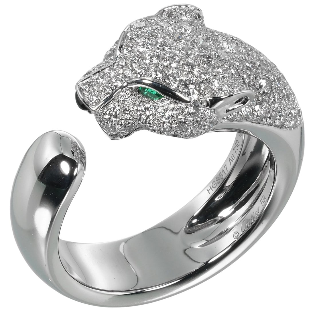 Cartier Panthère ring, size 18, 18K white gold with diamonds and emeralds, approximately 15.94g, (1 of 12)