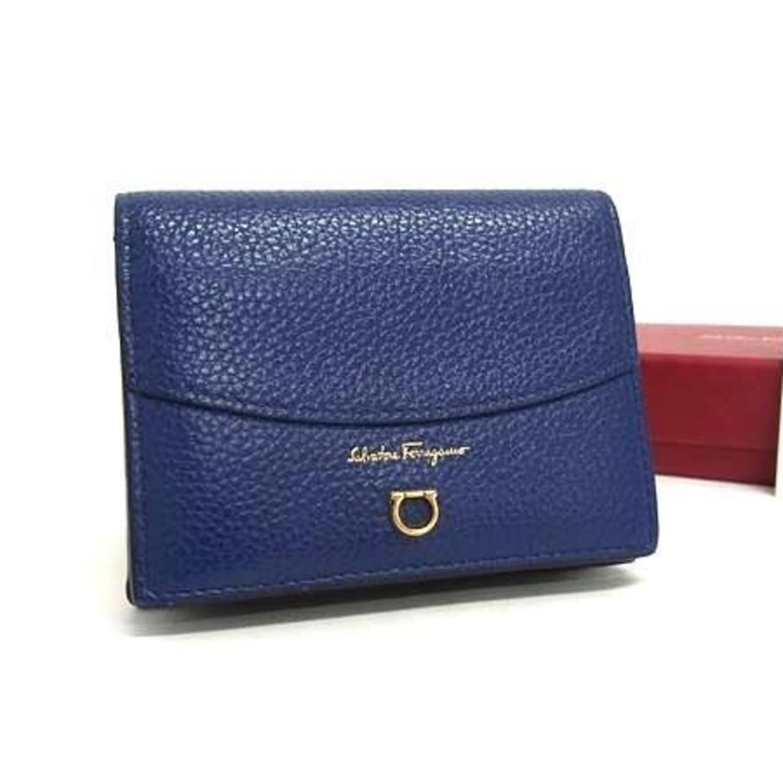 Salvatore Ferragamo Gancini Wallet 220260 Blue and Black Leather Bifold for Men Women (1 of 9)