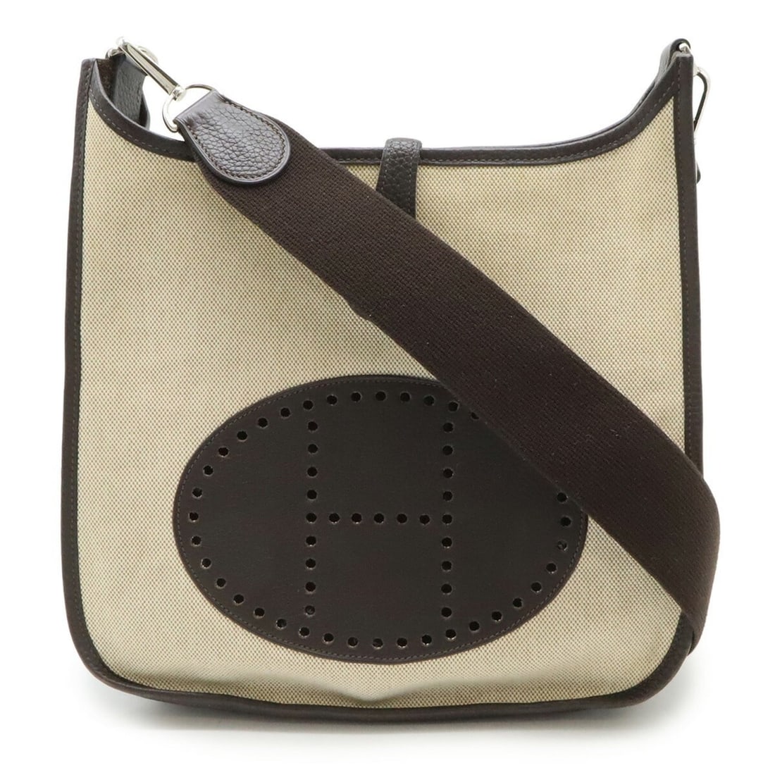 HERMES Evelyn II 2 PM Shoulder Bag in Toile H Leather, Natural and Dark Brown, with J Stamp (1 of 10)