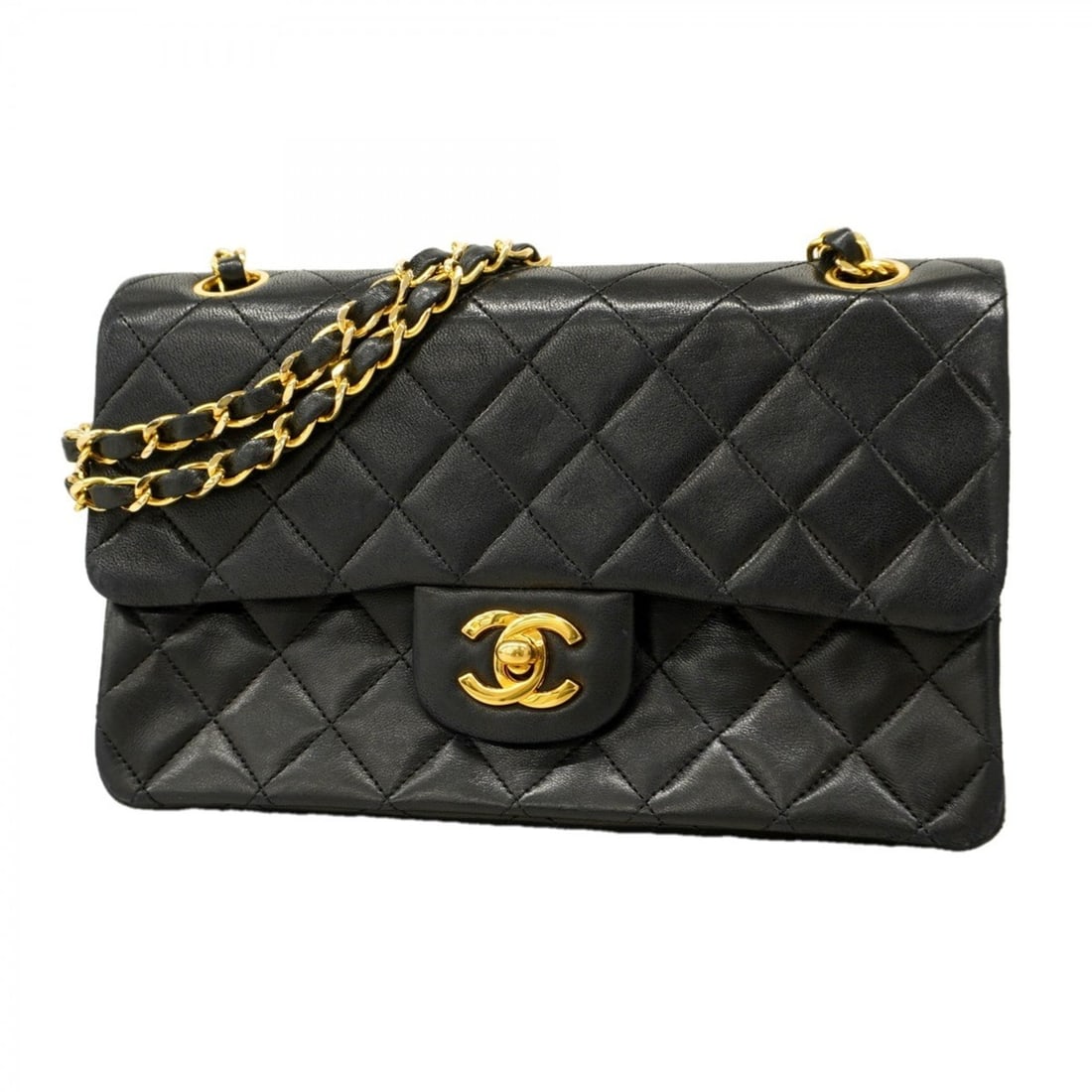 Chanel Matelasse Shoulder Bag with Double Flap and Chain, Lambskin, Black, Women's (1 of 14)