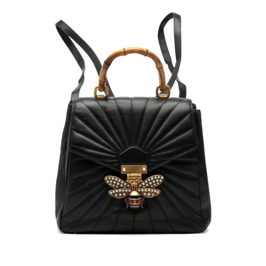 Gucci Bamboo Queen Margaret Bee Backpack 476664 Black Leather Women's GUCCI: --- Catalog ---Category: SizeSize (HxWxD): 23cm x 26cm x 11cm / 9.05'' x 10.23'' x 4.33''Category: DesignType: BackpackColor: BlackGender: WomenMaterial: Leather Category: GeneralMPN: 476664Brand: Guc
