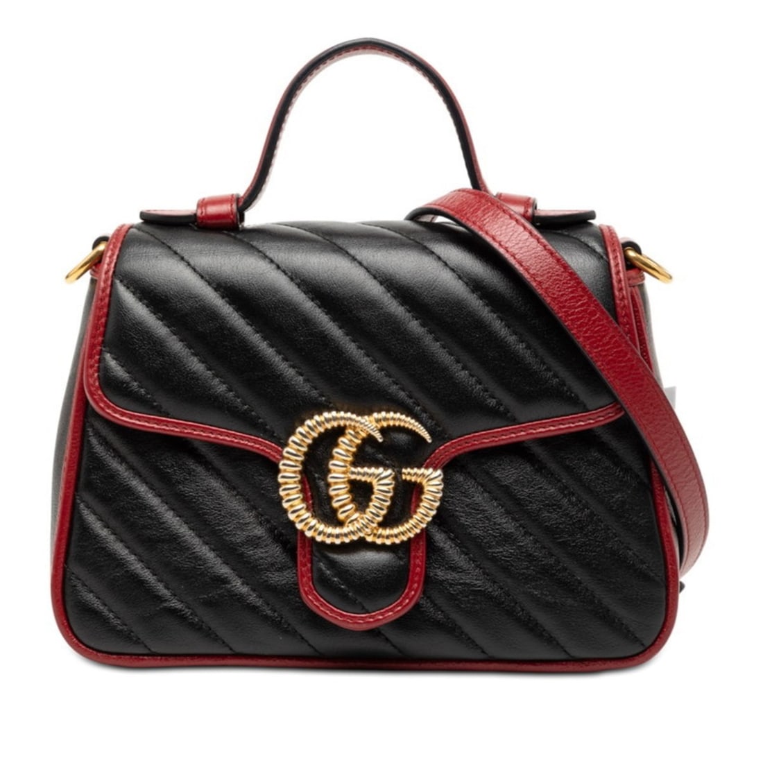 Gucci GG Marmont Mini Top Handle Bag, Chain Shoulder 2-Way, 583571, Black and Red Leather, Women's,: --- Catalog ---Category: SizeSize (HxWxD): 14.5cm x 20cm x 7cm / 5.7'' x 7.87'' x 2.75''Category: DesignType: Shoulder bagColor: Black, Red colorGender: WomenMaterial: Leather Category: GeneralMPN: 58
