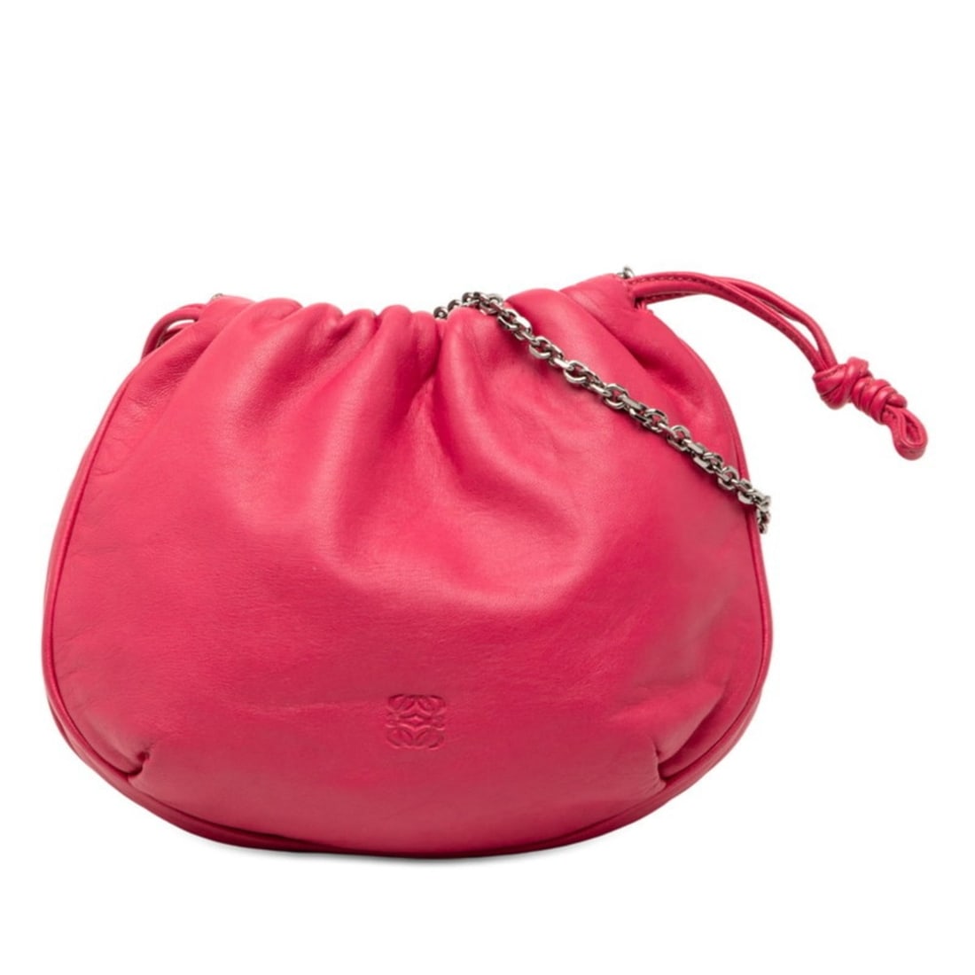 LOEWE Anagram Drawstring Chain Shoulder Bag in Pink Leather for Women: --- Catalog ---Category: SizeSize (HxWxD): 16cm x 22cm x 8cm / 6.29'' x 8.66'' x 3.14''Category: DesignType: Shoulder bagColor: PinkGender: WomenMaterial: Leather Category: GeneralBrand: Loewe--- Item