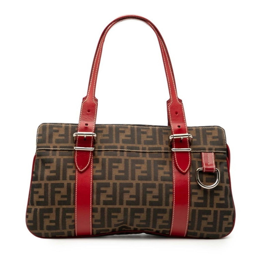 Fendi Zucca Mini Boston Bag Handbag in Brown and Red Canvas Leather for Women (1 of 11)