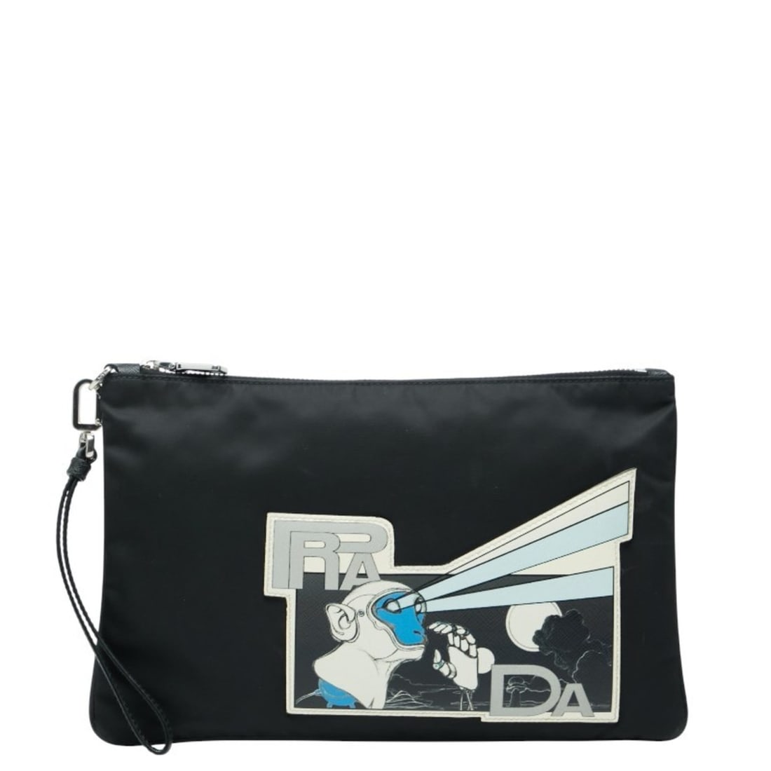 Prada Monkey Robot Clutch Bag, Second Black, Multicolored Nylon, Saffiano Leather, Men's PRADA: --- Catalog ---Category: SizeSize (HxWxD): 17cm x 28cm x 1cm / 6.69'' x 11.02'' x 0.39''Category: DesignType: Clutch bagColor: Black, Multi-colorGender: MenMaterial: Nylon , Leather Leather/Fur Type: