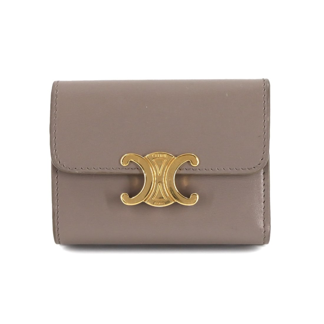 Celine Triomphe Compact Wallet, Tri-fold, Gray Leather with Coin Pocket and Gold Hardware, 10I653DPV (1 of 10)