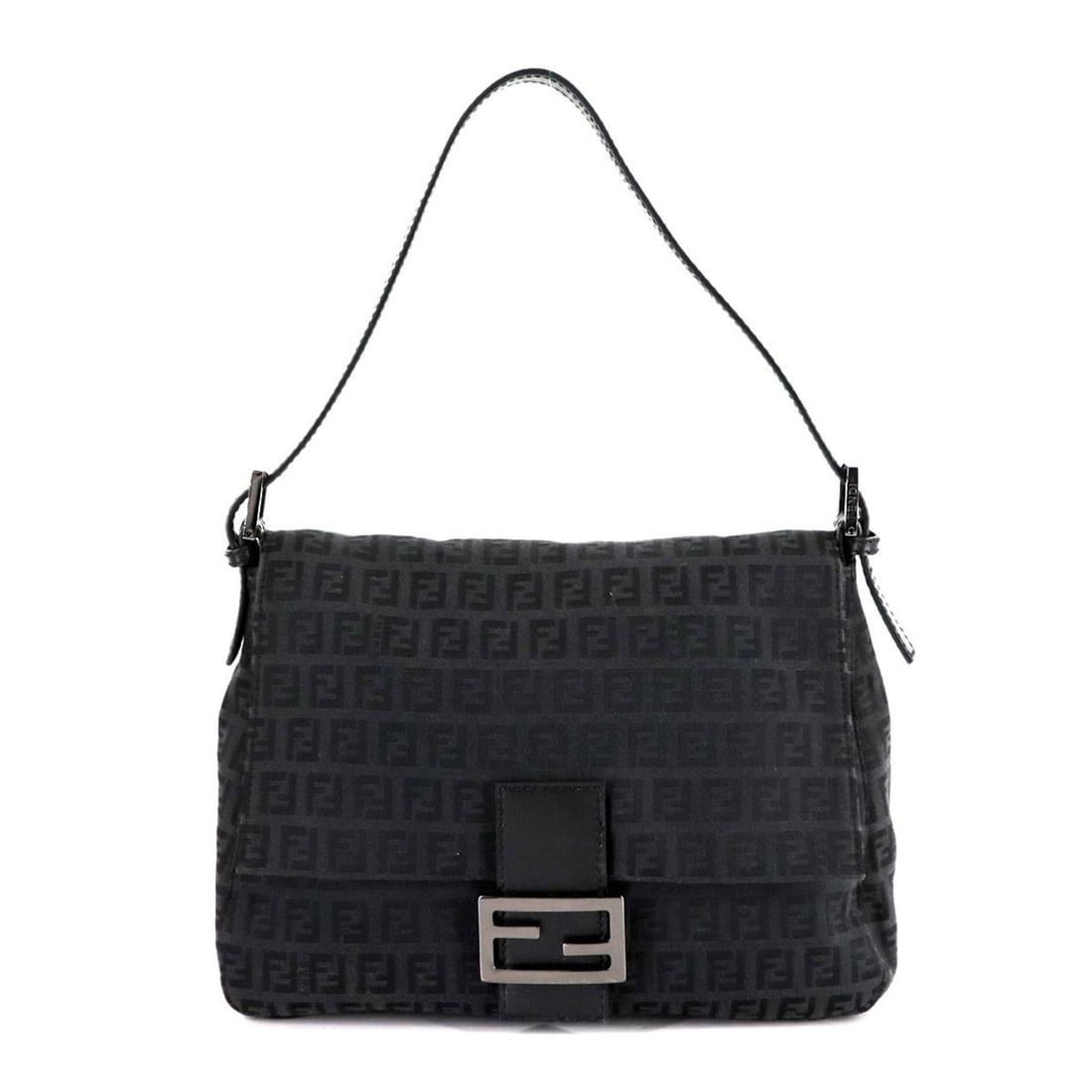 FENDI Zucchino Mamma Bucket Shoulder Bag in Black Canvas with Gunmetal Hardware (8BR001) (1 of 10)
