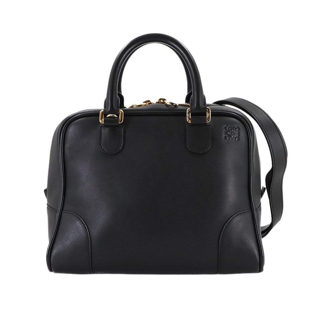 LOEWE Amazona 75 Medium 2-Way Hand/Shoulder Bag in Black Leather with Gold Hardware (Product Code:: --- Catalog ---Category: SizeSize (HxWxD): 21cm x 28cm x 17cm / 8.26'' x 11.02'' x 6.69''Category: DesignType: Handbag, Shoulder bagColor: BlackGender: WomenMaterial: Leather Category: GeneralMPN: 301