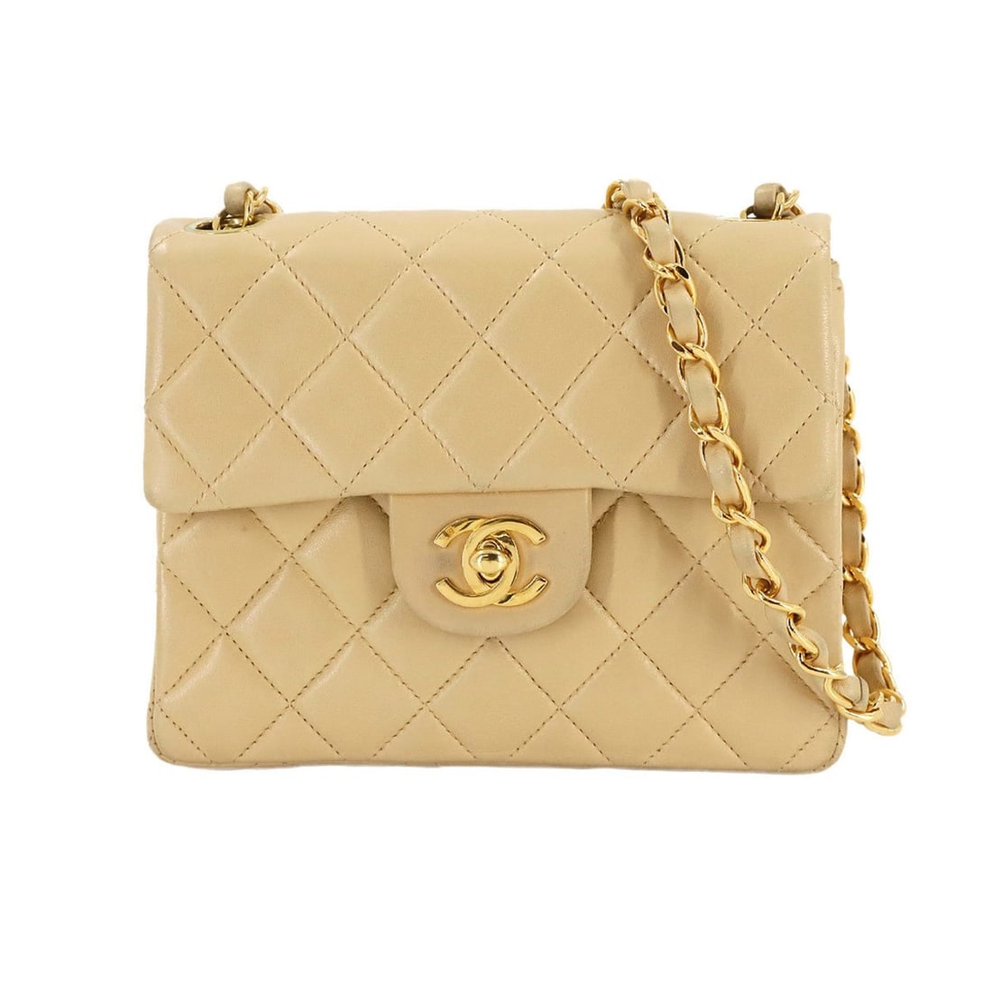 CHANEL Mini Matelasse Chain Shoulder Bag, Beige Lambskin, A01115, Coco Mark, Gold Hardware (1 of 13)