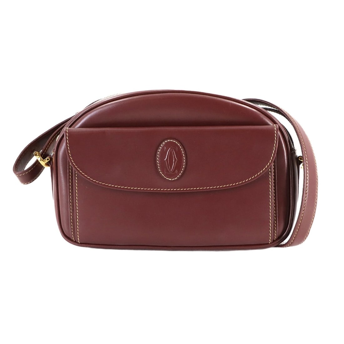 Cartier Must Line Shoulder Bag in Bordeaux Leather with Gold Hardware: --- Catalog ---Category: SizeSize (HxWxD): 15.5cm x 23cm x 4.5cm / 6.1'' x 9.05'' x 1.77''Category: DesignType: Shoulder bagColor: BordeauxGender: WomenMaterial: Leather Category: GeneralBrand: Cartie