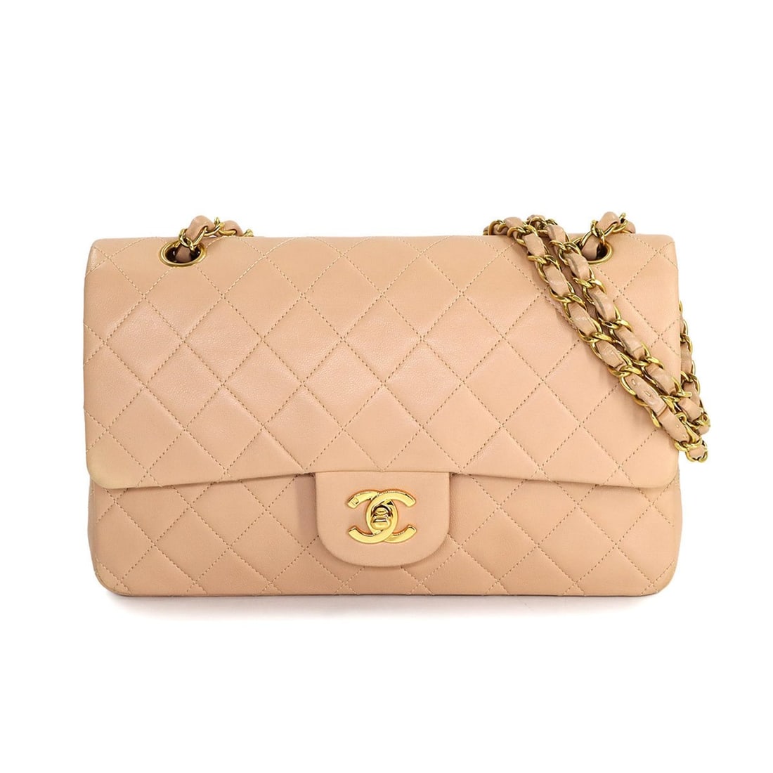 CHANEL Matelasse 25 Chain Shoulder Bag in Beige Lambskin with Gold Hardware (A01112) (1 of 20)