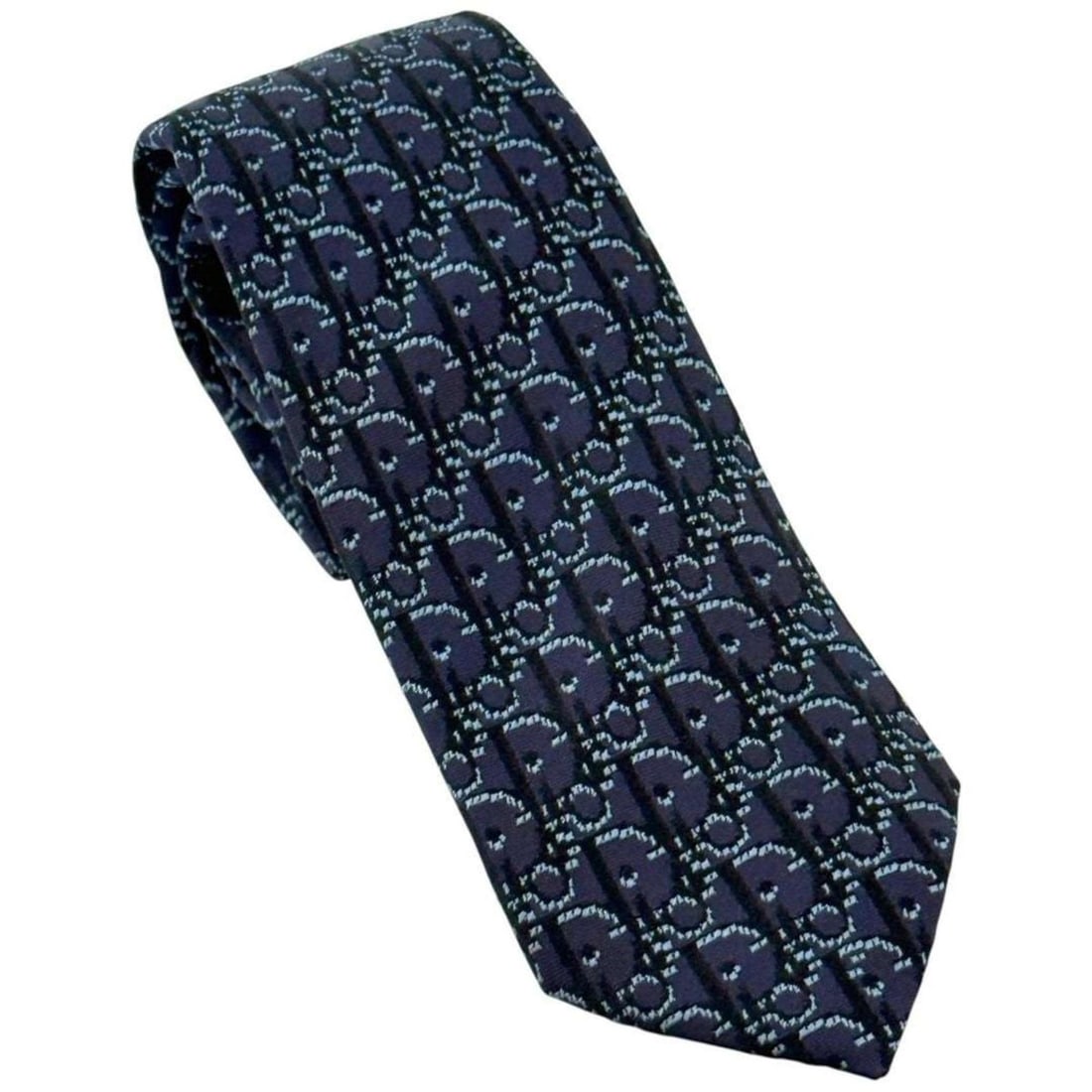 Christian Dior Dior Men's Oblique Necktie in Navy, Black, and Light Blue Silk, 7cm Wide (1 of 16)