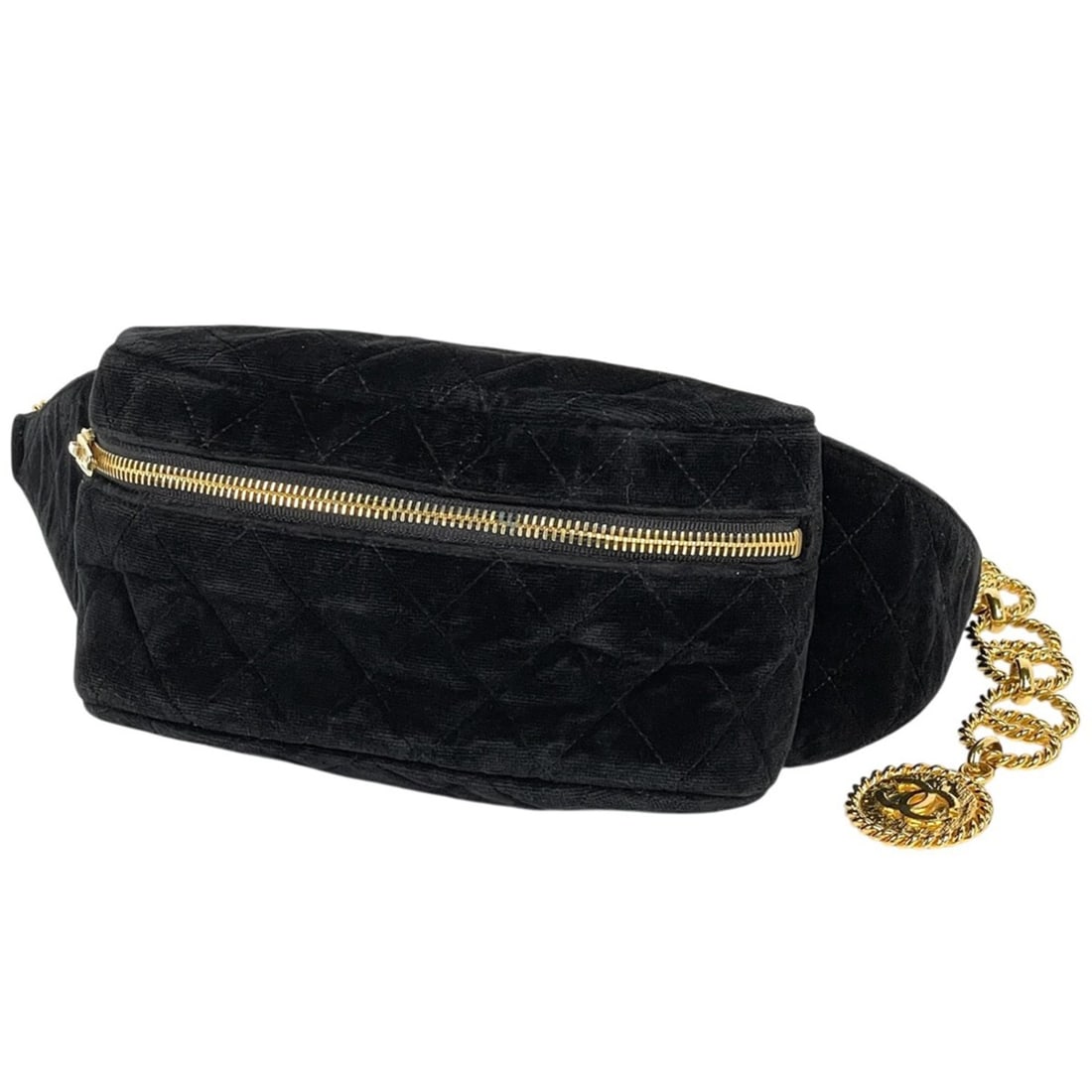 Chanel Coco Mark Chain Belt Waist Bag, Body Pouch, Velvet, Black, Women's: --- Catalog ---Category: SizeSize (HxWxD): 13cm x 20cm x 5.5cm / 5.11'' x 7.87'' x 2.16''Category: DesignType: Fanny packColor: BlackGender: WomenMaterial: Velvet Category: GeneralBrand: Chanel--- Ite