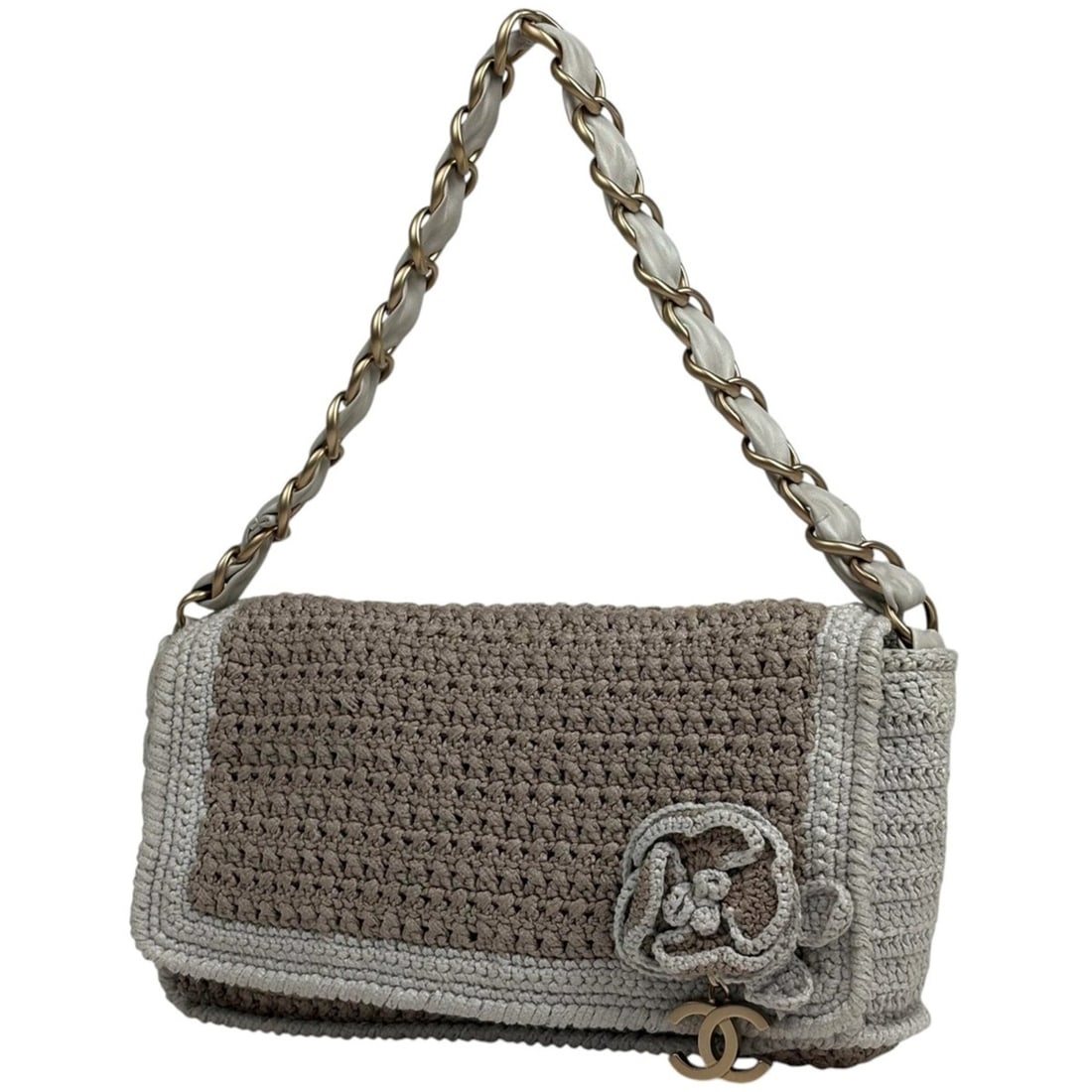 Chanel Coco Mark Chain Shoulder Bag, Camellia, Handbag, Fabric, Greige, Gray, Women's (1 of 12)