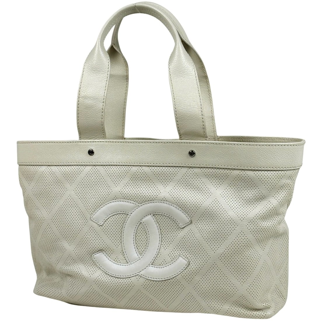 Chanel Coco Mark Tote Bag, Punched Handbag, Leather Ivory, Women's (1 of 12)