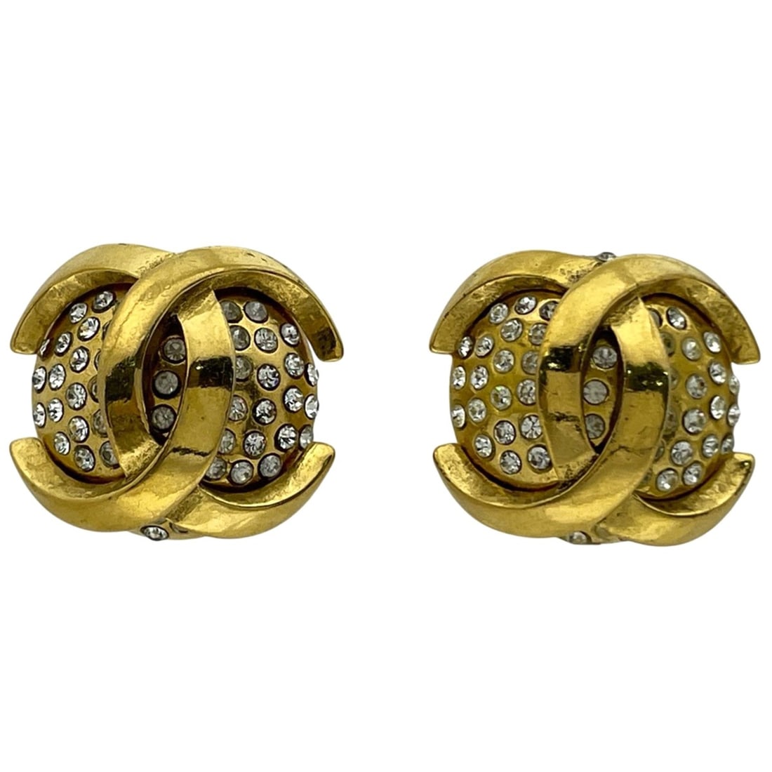CHANEL Coco Mark Rhinestone Earrings, GP Gold, Women's: --- Catalog ---Category: SizeSize (HxWxD): 27.00mm x 30.00mm / 1.06'' x 1.18''Category: DesignType: Clip earringsColor: GoldStone: RhinestoneFinish: Gold platedGender: WomenCategory: GeneralBrand: Cha