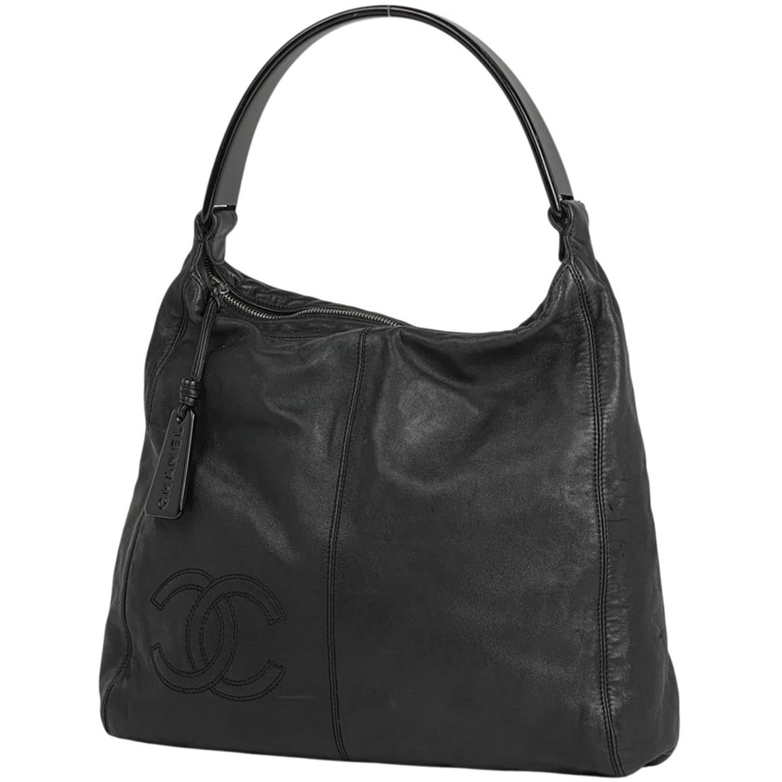 CHANEL Coco Mark Plastic Handle One-Shoulder Handbag Leather Black Women's: --- Catalog ---Category: SizeSize (HxWxD): 29cm x 32cm x 12cm / 11.41'' x 12.59'' x 4.72''Category: DesignType: HandbagColor: BlackGender: WomenMaterial: Leather Category: GeneralBrand: Chanel--- Item