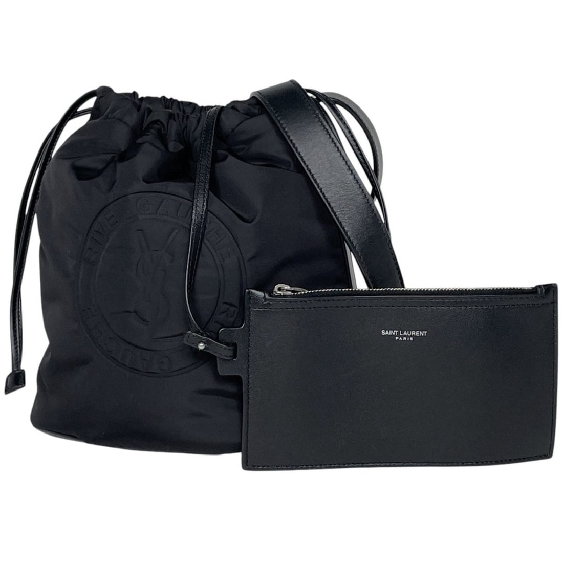 Saint Laurent Rive Gauche Drawstring Shoulder Bag, Nylon, Black, 710261, Women's (1 of 11)