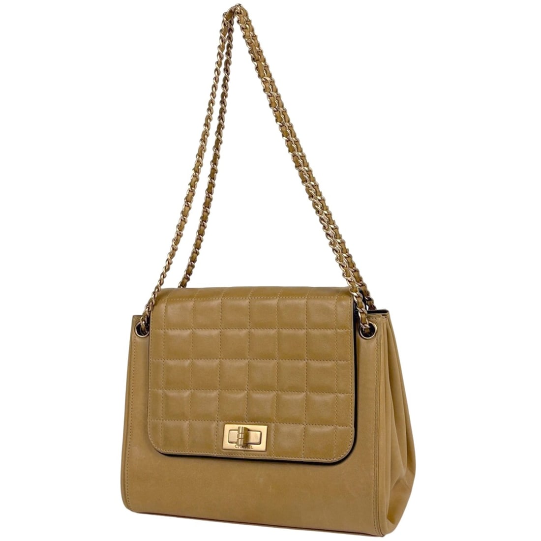 CHANEL 2.55 Line Chain Tote Bag, Chocolate Bar Shoulder Beige Leather, Women's (1 of 13)