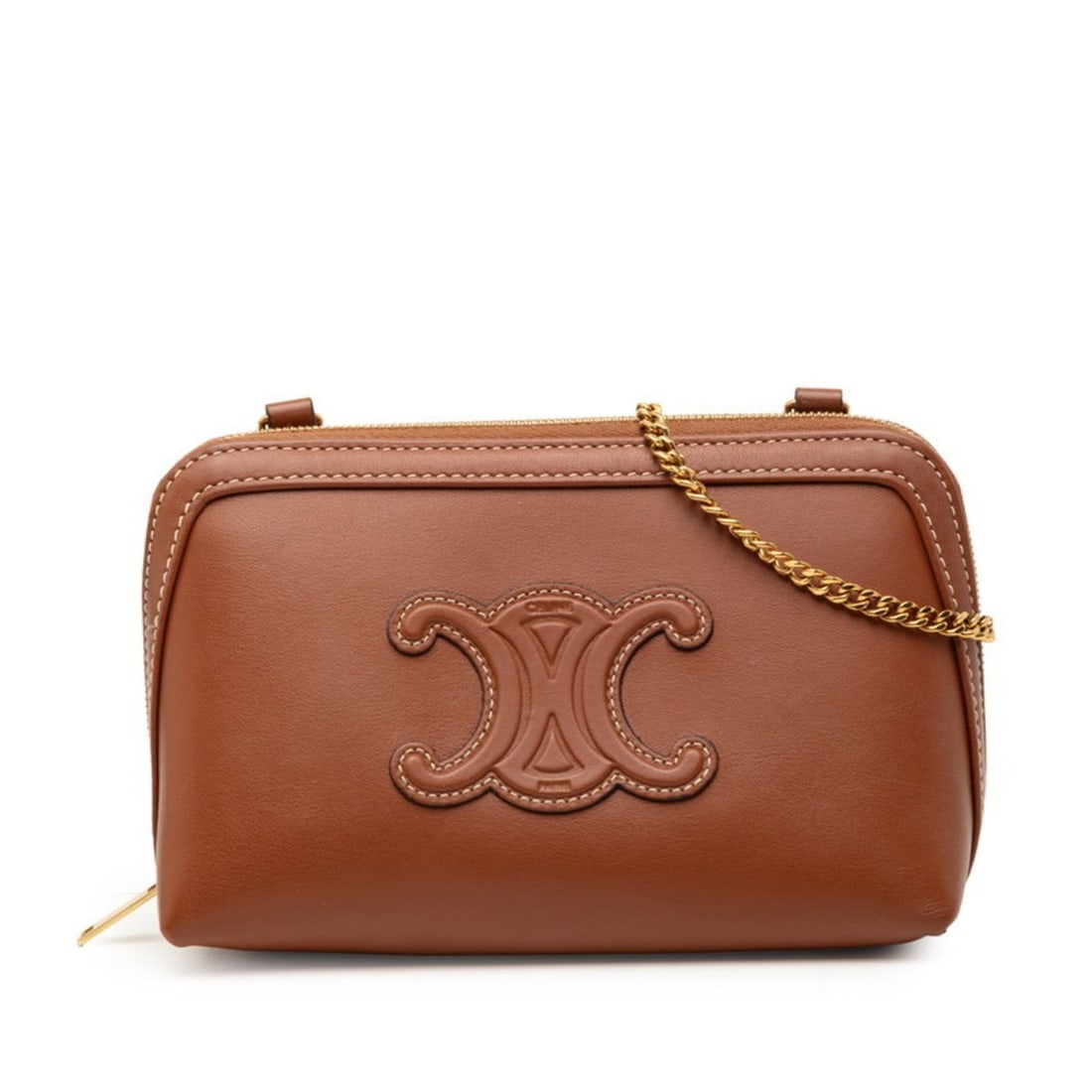 Celine Cuir Triomphe Crossbody Chain Shoulder Bag in Brown Leather for Women: --- Catalog ---Category: SizeSize (HxWxD): 11cm x 16cm x 8cm / 4.33'' x 6.29'' x 3.14''Category: DesignType: Shoulder bagColor: BrownGender: WomenMaterial: Leather Category: GeneralBrand: Celine--- It