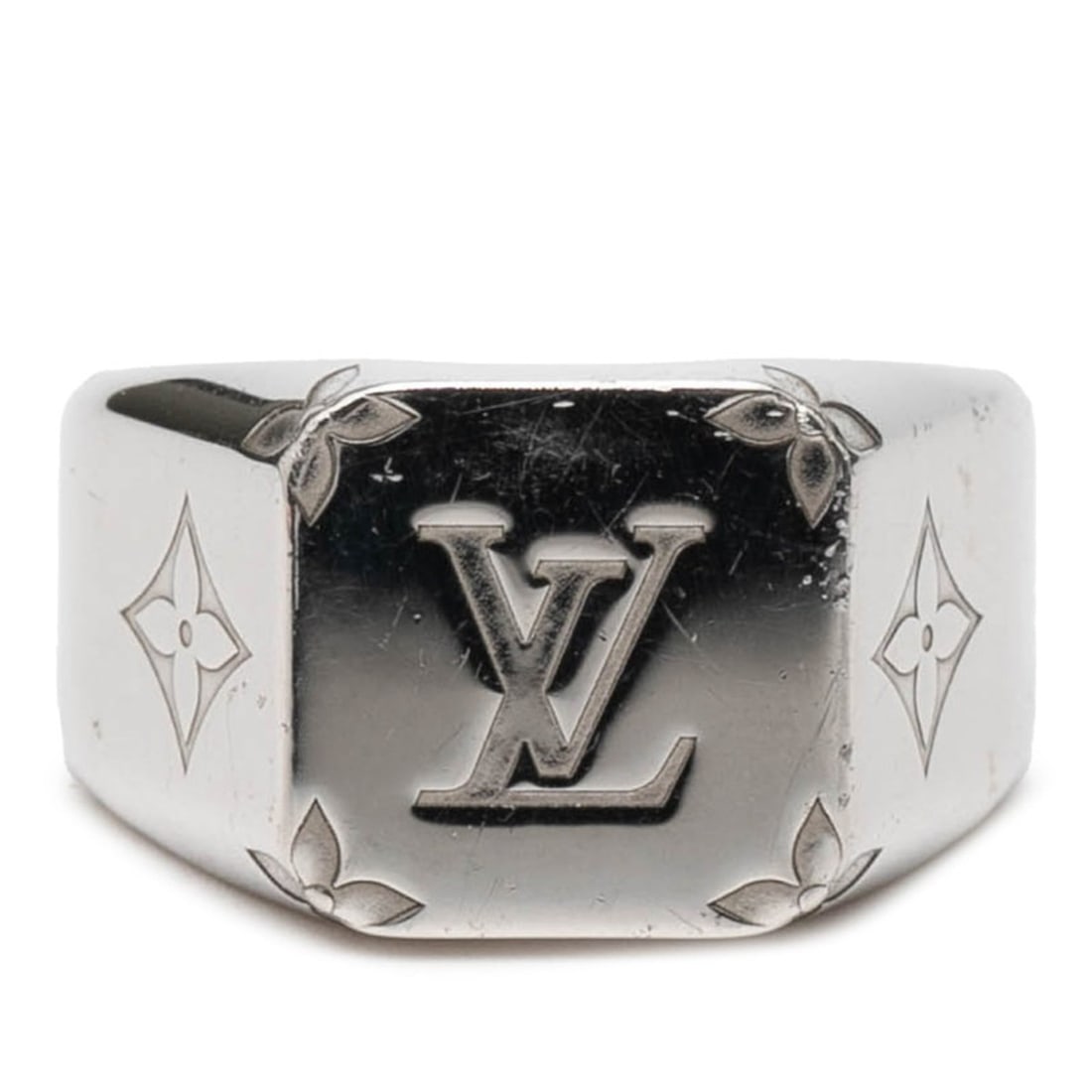 Louis Vuitton Monogram Signet Ring #L M00625 Silver Metal Men's LOUIS VUITTON: --- Catalog ---Category: SizeJP Size: 21US Size: 10Category: DesignType: Band ringColor: SilverGender: MenMaterial: MetalColor Grade: LCategory: GeneralMPN: M00625Brand: Louis VuittonCountry of Origin