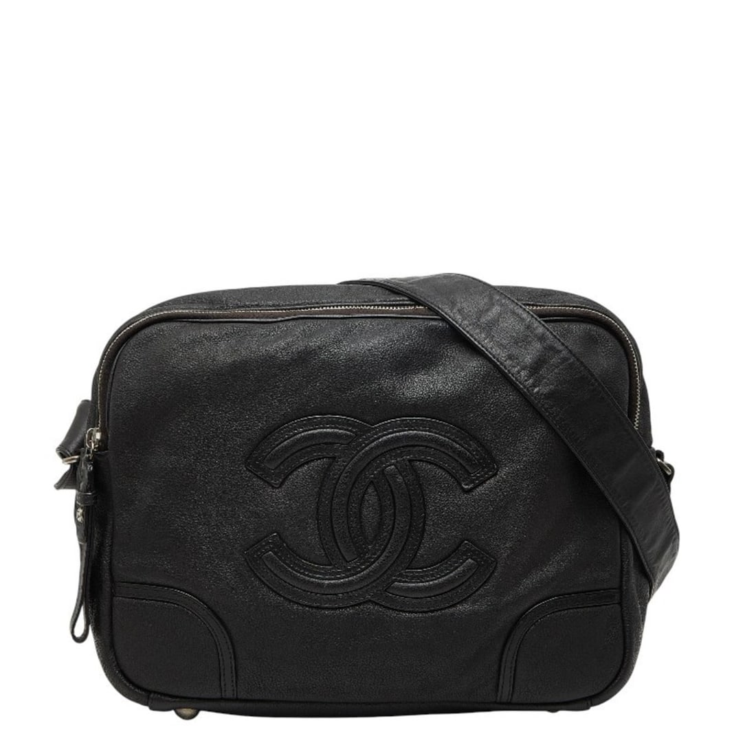 CHANEL Coco Mark Shoulder Bag Black Leather Women's (1 of 17)