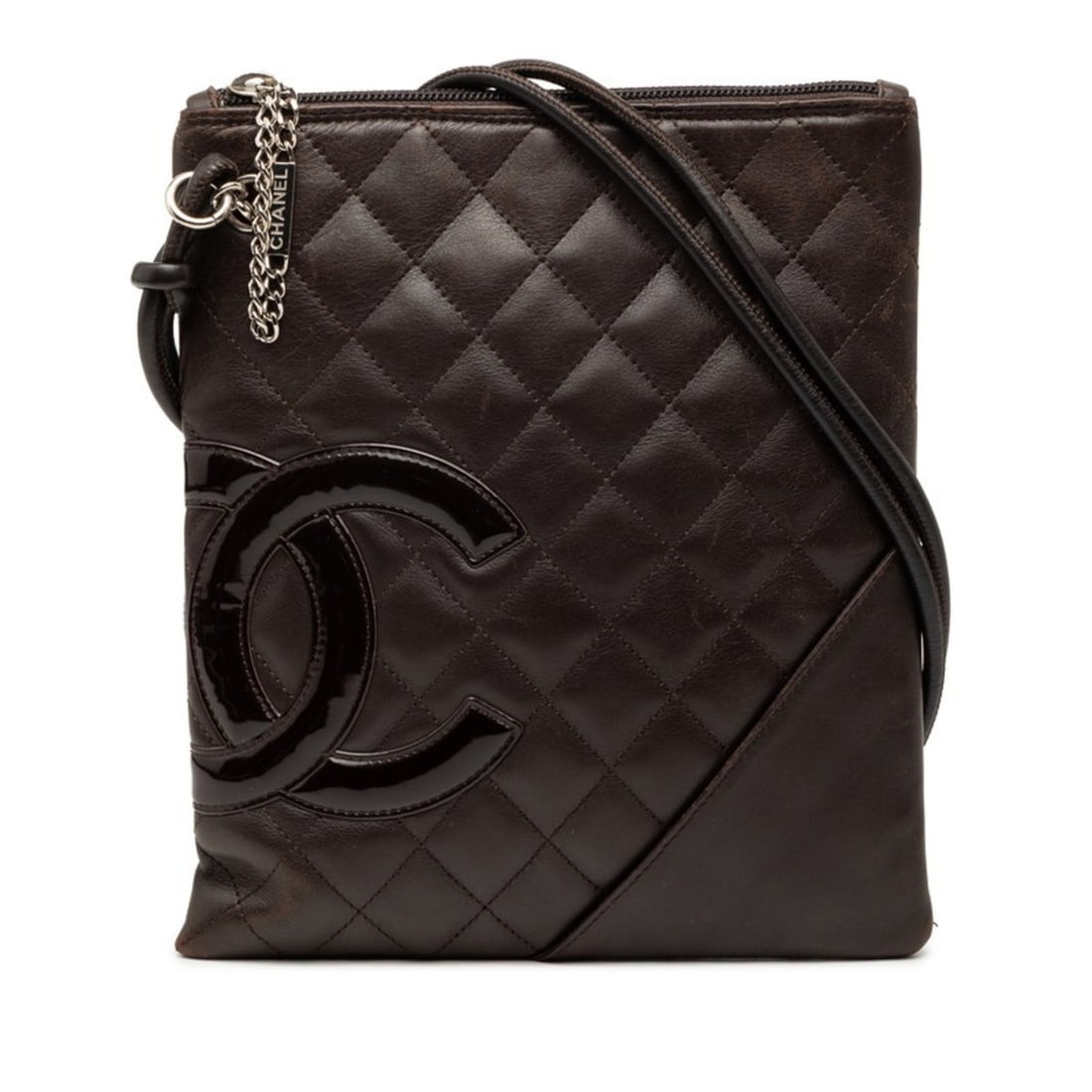 CHANEL Cambon Line Crossbody Shoulder Bag in Brown Lambskin and Patent Leather for Women: --- Catalog ---Category: SizeSize (HxWxD): 23cm x 19.5cm x 2cm / 9.05'' x 7.67'' x 0.78''Category: DesignType: Shoulder bagColor: BrownGender: WomenMaterial: Leather Leather/Fur Type: Lambskin, Patent