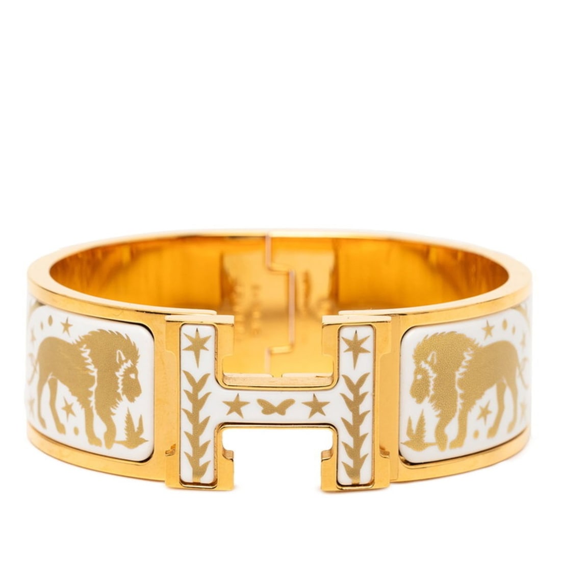 Hermès Click Crack H Bracelet, "Enchanted by the Charm of Orpheus," Gold and White Plated, Women's,: --- Catalog ---Category: SizeLength: 16cm / 6.29''Category: DesignType: Charm braceletColor: Gold, WhiteGender: WomenMaterial: Gold platingCategory: GeneralBrand: Hermes--- Item List ---Section: Condi